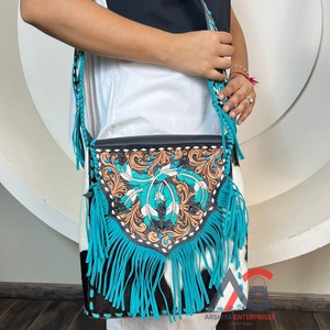 2025 New Arrival Feather Design Premium Quality Hand <b>Tooled</b> <b>Leather</b> Crossbody Bag Genuine Cowhide <b>Leather</b> Shoulder Bag for Women - Product Image 1