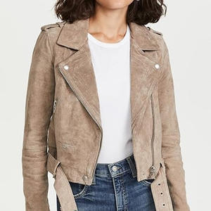 Derniers modèles de vêtements pour femmes Vêtements décontractés Veste en cuir suédé Vestes en cuir suédé de couleur claire pour femmes - Product Image 3