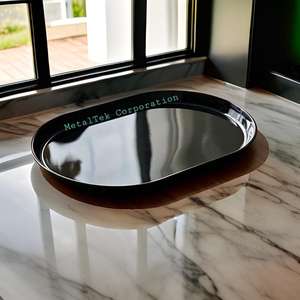 ถาดโลหะสำหรับเสิร์ฟอาหารรูปวงรีสีดำมันวาวสำหรับใช้ในบ้านโรงแรมถาดของขวัญสำหรับตกแต่งหรูหรา - Product Image 3