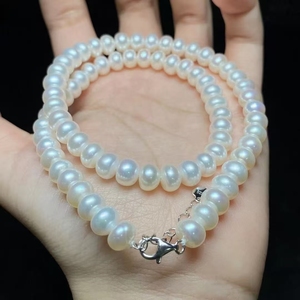 Collier de perles d'eau douce HKJA pour femmes, perles cultivées rondes blanches de qualité AAA, fermoir en argent 925, style classique, à porter tous les jours - Product Image 3