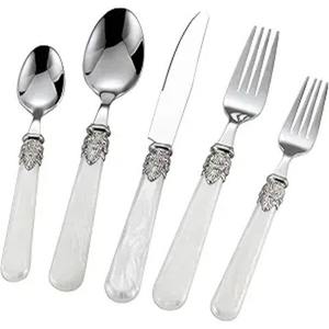 Ensemble de couverts de luxe en acier inoxydable avec poignée en nacre Couverts élégants Vaisselle à manger pour la maison, la cuisine et l'hôtel - Product Image 5