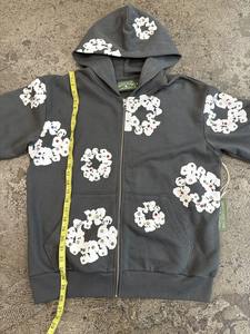 Tears Rhinestone Cotton <b>Wreath</b> Gray Streetwear DenimTearss Sweatshirt Hoodie Tears Rhinestone Cotton <b>Wreath</b> Zip Hoodie Gray - Product Image 3