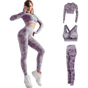 Ensemble de yoga grande taille uni pour femmes, vêtements de sport 3 pièces, tenues de yoga de sport, spandex/polyester, séchage rapide, soutien-gorge de sport et pantalon de sport - Product Image 5