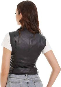 Chaleco de Motociclista de Cuero Sintético Personalizado para Mujer, Chaqueta con Solapa de Piel de Oveja, Fabricante y Exportador, Chaleco de Motociclista de PU sin Mangas - Product Image 5