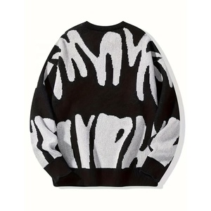 Private Label <b>Stylish</b> Black & White Sweater Warm Winter Round Neck Knitwear Loose Fit Casual Graphic Sweater /<b>Jumper</b> - Product Image 2