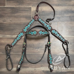 Hand-<b>Tooled</b> <b>Leather</b> Headstall Horse Breast Collar Set Designer Adjustable Fit Durable Hardware Premium Tack for Riding Comfort - Product Image 1