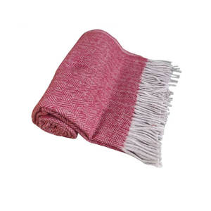 Mantas de lana tartán con diseño de espiga de diamante rojo baya tamaño king grande de fabricante indio - Product Image 2