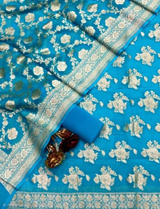 Traje de Seda Georgette Banarasi de Primera Calidad, Nuevo, Tejido a Mano, Vestido Tradicional Indio para Mujer, Elegante, Estilo para Fiestas - Product Image 5