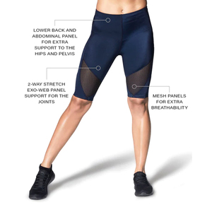 Pantalones cortos de compresión para mujer con logotipo personalizado, pantalones cortos de motorista de yoga para gimnasio de la mejor calidad en color azul oscuro para mujer - Product Image 2