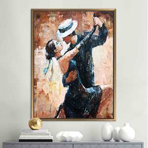 Impression sur toile élégante et romantique pour couple - Art de la danse tango, encadrée en or - Product Image 1