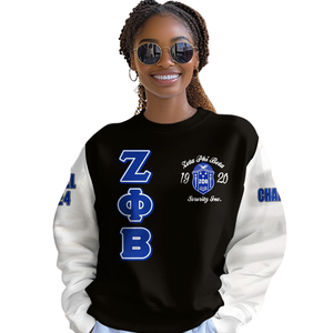 Sweat-shirt à col rond bleu Zeta Phi Beta 1920, sororité grecque, pull brodé pour femmes - Product Image 4
