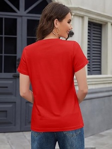 Custom OEM Design 100% Cotton Solid Tomato <b>Red</b> Color Short Sleeve O Neck Plus Size <b>Women's</b> Promotional T-shirt From Bangladesh - Product Image 2