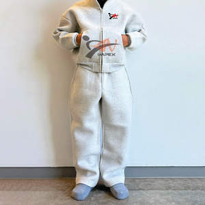 Fabricant de vêtements sur mesure, ensemble de survêtement avec sweat-shirt à fermeture éclair et pantalon de survêtement ample et lourd, design vierge, survêtement pour hommes - Product Image 2