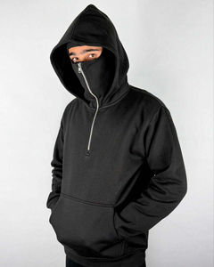 Couverture intégrale de haute qualité poids lourd Vintage Ninja pull à capuche hommes Streetwear 100% coton polaire personnalisé brodé - Product Image 3