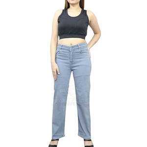 2024 Best Selling Custom Made 100% Cotton Quick Dry <b>Women's</b> <b>Jeans</b> Pant <b>Elastic</b> <b>Waist</b> Flat Front Reasonable Price for Summer - Product Image 1