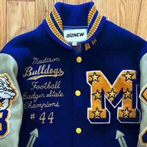 Chaquetas universitarias vintage, ropa deportiva blanca personalizada para hombre, chaqueta unisex con estampado de botones y logotipo, chaqueta bordada con letras al por mayor - Product Image 5