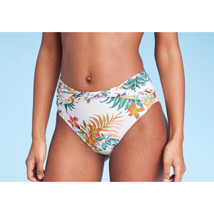 Ensemble 2 pièces de maillot de bain taille haute torsadé sur le devant pour femme Shade & Shore, imprimé crème tropical, avec logo personnalisé, taille XL - Product Image 2