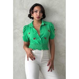 1 Bow Detail <b>Linen</b> Wholesale Shirt - [object Object] - Product Image 1