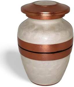 Petite urne funéraire en métal de 6 x 4 pouces - Conteneur commémoratif de 650 ml couleur ivoire et cuivre, artisanat rare avec sac - Product Image 3