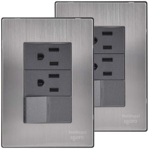 Presa a Muro di Facile Installazione, MXIOO-002, 2 Pezzi, 2 Prese/Interruttori, 125-250VAC, 10/15A, 50/60Hz, Argento/Oxford, Acciaio - Product Image 1