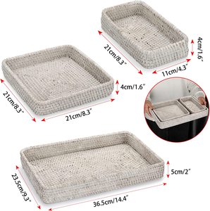 Lot de 3 plateaux de service en rotin, plateaux paniers rectangulaires tressés, plateaux décoratifs en osier naturel, panier en rotin, rangement en rotin - Product Image 5