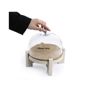 Handmade Leather <b>Cake</b> <b>Stand</b> <b>With</b> <b>Glass</b> Cover Marvelous Design Round Shape Dessert Platter <b>With</b> <b>Dome</b> In Bulk - Product Image 2