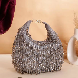 Heavy Beaded Embroidery Pearl Suede Vintage Lady Bridal Clutch Open Closure for Wedding Party Use Indian Handmade Evening <b>Bag</b> - Product Image 1