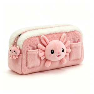 Étui à crayons en peluche axolotl rose personnalisé, adorable trousse à crayons en peluche axolotl avec breloque, grande capacité, axolotl en peluche moelleux - Product Image 2