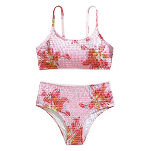Ensemble de bikini 2 pièces pour femmes, imprimé floral, taille haute froncée, extensible, en spandex et polyester, maillot de bain imprimé numérique, vêtements de plage - Product Image 6