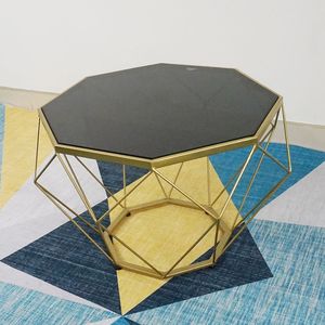 Contemporary Diamond Tempered Glass Coffee Table in <b>Gold</b> Tone Frame - Product Image 2