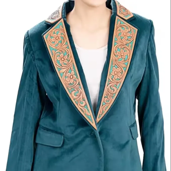 High Quality Women Velvet Jacket Womens Fashion Jackets With Beautiful Hand Tooling Designs Leather Jackets