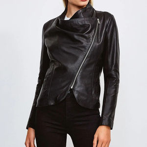 Blouson de motard tissé en peau de cuir Blouson en cuir matelassé à manches longues avec col à revers respirant Blouson en cuir - Product Image 1