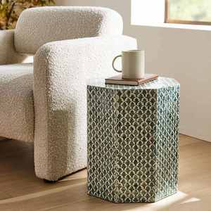 Modern Green Mosaic <b>Tall</b> Stool Mother Of Pearl Inlaid Shell Accent <b>Table</b> Cylinder Shape Decorative Furniture For Living Room - Product Image 4