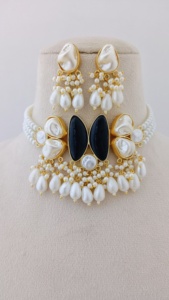 Aqua Nazaakat, conjunto de collar de lujo chapado en rodio de imitación de alta calidad, Mini borla de perlas, cadena de bambú de latón pesado a granel - Product Image 3