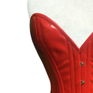 Overbust Steelboned Deep Neckline <b>Red</b> PVC <b>Corset</b> Top - Product Image 2