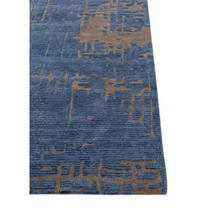 Tapis rectangulaire 4m en laine et viscose tufté à la main, motif jacquard rayé abstrait bleu, pour couloir, maison, adolescents TRA-15281 - Product Image 4
