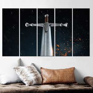 งานศิลปะบนผ้าใบพิมพ์ลายดาบซามูไรกระจกนิรภัยสมัยใหม่ ชุดผ้าใบ 5 ชิ้น - Product Image 1