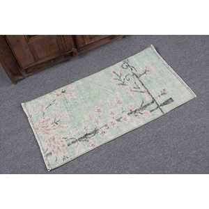 Alfombra Turca, Pequeña, 1.5x2.9 pies, Alfombra Vintage, Alfombra de Lana Verde Marrón con Diseño de Camuflaje - Product Image 2