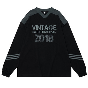 Felpa personalizzata a maniche lunghe di alta qualità con scollo a V con Logo sportivo stile felpa a tracolla Vintage camicia Streetwear - Product Image 3