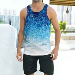 Débardeur pour homme bleu à imprimé géométrique, col rond, séchage rapide, style sportif, en polyester tricoté, coupe ajustée - Product Image 2