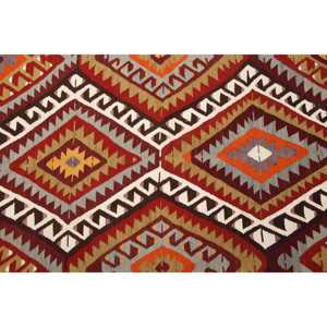 Alfombra Turca Vintage de Lana 5x8 pies, Patrón Ombré Rojo Naranja, Diseño Ecológico de Patchwork, Base de Látex - Product Image 3