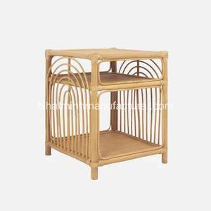 Mesita de noche rectangular de mimbre natural de ratán, mesitas de noche de 2 niveles, muebles de dormitorio familiar, venta al por mayor en Vietnam - Product Image 1