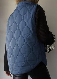 Veste matelassée sans manches en polyester bleu à double boutonnage, imperméable, écologique, sur mesure avec logo OEM, en gros, taille plus - Product Image 3