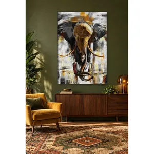 Impresión en Lienzo de Elefante Fida con Patrón Dorado y Niño Africano - Product Image 5