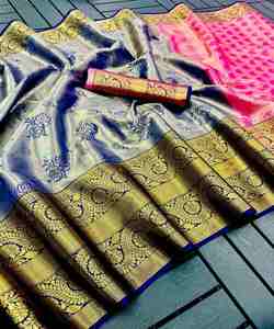 Lo último en ropa formal Sari de lino con bordado Zari, perfecto para reuniones de oficina y eventos. - Product Image 2