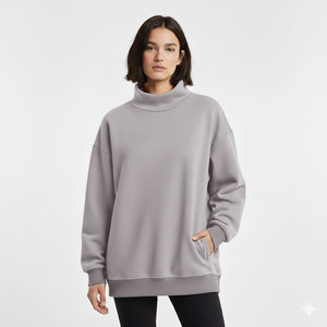 Sweat-shirt molletonné oversize imprimé personnalisable pour femme, col montant, hiver, décontracté, pull tendance streetwear - Product Image 1