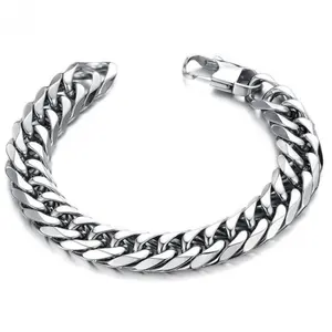 Brazalete Ancho de Eslabones de Acero Inoxidable para Hombre, Brazalete de Eslabones Cubanos con Eslabón Doble, Joyería Bling para Fiesta