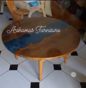 Pata de hierro para mesa, mezcla de resina, tapa de teca, mesa de centro, pierna de hierro - Product Image 5