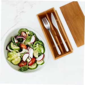 1Pc Bamboo Cutlery <b>Box</b> Spoon Fork <b>Storage</b> <b>Storage</b> Containers Utensil <b>Storage</b> Container with Lid Silverware <b>Chest</b> - Product Image 2
