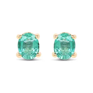 Natural Zambian Emerald Studs in 925 Silver with Vermeil Plating in Gold